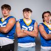 Members of the Moapa Valley High School football team are pictured during the Las Vegas Sun's high school football media day at the Red Rock Resort on July 26, 2022. They include, from left, Grant Henrie, Landon Wrzesinski and Ethan Stankosky.