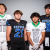Members of the Green Valley High School football team are pictured during the Las Vegas Sun's high school football media day at the Red Rock Resort on July 26, 2022. They include, from left, Nate Richter, Tyler Eenhuis, Freddy Rodriguez and Eric Shockley.