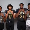 Members of the Sunrise Mountain High School football team are pictured during the Las Vegas Sun's high school football media day at the Red Rock Resort on July 26, 2022. They include, from left, Marrell Finks, Kerry Anderson, Tyler Thomas and Jonathan Juniel.