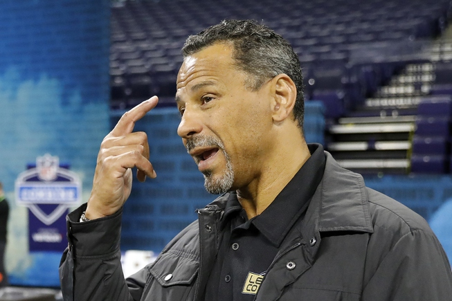 Vegas Vipers coach Rod Woodson speaks at the NFL Scouting Combine in Indianapolis on March 1, 2020.