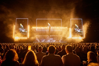 Elton John performs Tuesday during his “Farewell Yellow Brick Road: The Final Tour” at Allegiant Stadium.