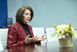 Sen. Catherine Cortez Masto, D-Nev., responds to a question during a student interview at Mater Academy Mountain Vista campus Tuesday, Jan. 10, 2023. Cortez Masto is part of a group of Democratic U.S. senators trying to protect women's reproductive rights by sponsoring a bill allowing purchase of a daily-use contraception over the counter.