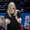 UNLV head coach Lindy La Rocque reacts in the first half of a first-round college basketball game against Michigan in the women's NCAA Tournament in Baton Rouge, La., Friday, March 17, 2023.