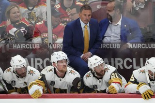 Vegas Golden Knights head coach Bruce Cassidy watches his team during the second period of Game 3 of the Stanley Cup Finals against the Florida Panthers, Thursday, June 8, 2023, in Sunrise, Fla. 


