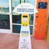 Motion-detecting stands dispensing free SPF 30 sunscreen, such as this one, can now be found at Baker, Doolittle, Garside, Freedom, Municipal and Pavilion Center pools. Comprehensive Cancer Centers also said free sunscreen was available at community centers across Las Vegas, along with community centers and city pools in North Las Vegas through a new partnership with the cities.