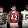 Members of the Arbor View High School football team are pictured during the Las Vegas Sun's high school football media day at the Red Rock Resort on July 20, 2023. They include, from left, Ethan Medcalf, Christian Thatcher and Daniel Boyd.