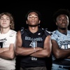 Members of the Centennial High School football team are pictured during the Las Vegas Sun's high school football media day at the Red Rock Resort on July 20, 2023. They include, from left, Vic Plotnikov, Zen Coleman and Ali Kamara.