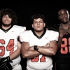 Members of the Chaparral High School football team are pictured during the Las Vegas Sun's high school football media day at the Red Rock Resort on July 20, 2023. They include, from left, Tim Mckee, Elmer Sibrian and Jabari Jackson.