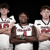Members of the Coronado High School football team are pictured during the Las Vegas Sun's high school football media day at the Red Rock Resort on July 20, 2023. They include, from left, Aiden Krause, Ryan Harden and Matt Hunt.