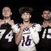 Members of the Durango High School football team are pictured during the Las Vegas Sun's high school football media day at the Red Rock Resort on July 20, 2023. They include, from left, Jon Quire, Tyler Paul and Chris Rodriguez.