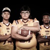 Members of the Eldorado High School football team are pictured during the Las Vegas Sun's high school football media day at the Red Rock Resort on July 20, 2023. They include, from left, Jerome Kalama, Misael Pelayo and Jaeshawk West.