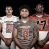 Members of the Legacy High School football team are pictured during the Las Vegas Sun's high school football media day at the Red Rock Resort on July 20, 2023. They include, from left, Aiden Crawford, Phoenix and James Edmonds.