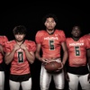 Members of the Mojave High School football team are pictured during the Las Vegas Sun's high school football media day at the Red Rock Resort on July 20, 2023. They include, from left, Julian Rodgers, Aldren Nacion, Albert Tuitele, Xaire Delong and Poe Purcell.