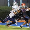 Bishop Gorman running back Myles Norman (24) is tackled in the end zone for a touchdown in a high school football game against Liberty at Fertitta Field Thursday, Sept. 14, 2023. Bishop Gorman defeated Liberty 49-6.