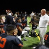 Chaparral football head coach Don Willis talks with players after Chaparral defeated Eldorado 32- 18 in a high school football game at Chaparral High School Friday, Sept. 22, 2023.