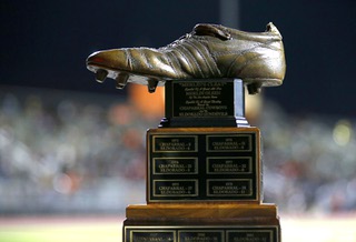 The Cleat Trophy is displayed during a high school football game between Chaparral and Eldorado at Chaparral High School Friday, Sept. 22, 2023. The trophy, awarded to the winner of the annual Eldorado-Chaparral game, is a bronzed cleat from NFL Hall of Famer Merlin Olsen.