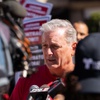 Secretary-Treasurer, Ted Pappageorge, speaks to the press as thousands of culinary union members picket outside of the Paris hotel and other MGM and Caesar properties in Las Vegas, Thursday, October 12, 2023 Brian Ramos.