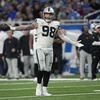 Las Vegas Raiders defensive end Maxx Crosby reacts after a play during the second half sgainst the Detroit Lions, Monday, Oct. 30, 2023, in Detroit.


