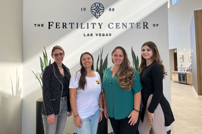 The Fertility Center of Las Vegas just opened its new office off of Durango Drive in southwest Las Vegas. From left are, Shiva Price, vice president of global operations and Dr. Leah Kaye, reproductive endocrinology and infertility specialist, both with the Fertility Center, and  Ashley Mareko, surrogate program director and Yessenia Latorre, surrogacy educator, both with the SurrogateFirst agency.