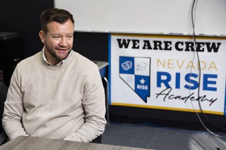 Nevada Rise Academy executive director Justin Brecht speaks during an interview at the school Thursday, Nov. 30, 2023. The academy is located in a shared building with a church, but Brecht would like to purchase the property in order to expand.
