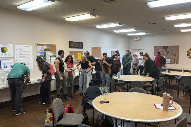 University Church located across the street from the UNLV campus, offered help and water to students seeking shelter during the active shooting. Students who were at the scene lined up for interviews with Metro on Wednesday, December 6, 2023.
