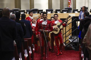 The Las Vegas high school Mariachi band performs during a State of the City address at Las Vegas City Hall, downtown, Thursday, Jan. 11, 2024.
