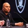 Raiders head coach Antonio Pierce listens to a question from a reporter during a news conference at Raiders Headquarters/Intermountain Health Performance Center in Henderson Wednesday, Jan. 24, 2024.