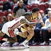 UNLV guard Luis Rodriguez (15) steals the ball from Wyoming guard Brendan Wenzel (1) during the second half of an NCAA basketball game at the Thomas & Mack Center Saturday, Feb. 3, 2024.