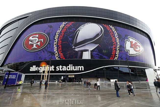People head into Allegiant Stadium for Super Bowl LVIII Opening Night Monday, Feb. 5, 2024.