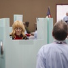 A person votes in Nevada's presidential preference primary at the Desert Breeze Community Center polling site Tuesday, Feb. 6, 2024.