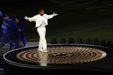 Usher performs during halftime of the NFL Super Bowl 58 football game at Allegiant Stadium in Las Vegas Sunday, Feb. 11, 2024.