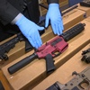 "Ghost guns" are displayed at the headquarters of the San Francisco Police Department in San Francisco, Nov. 27, 2019.