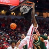 UNLV Rebels forward Kalib Boone (10) dunks the ball during the first half of an NCAA basketball game against the Colorado State Rams at the Thomas & Mack Center Saturday, Feb. 24, 2024.