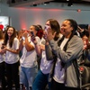 Members of the UNLV women's basketball team react as they learn their NCAA Tournament fate during a watch party on campus March 17, 2024. The Lady Rebels are seeded 10th and will play Creighton in the first round.


