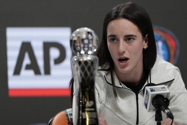 Iowa's Caitlin Clark speaks during a news conference announcing the AP NCAA Women's Coach and Player of the Year Thursday, April 4, 2024, in Cleveland. 


