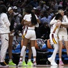 South Carolina players celebrate at the end of the Final Four college basketball championship game against Iowa in the women's NCAA Tournament, Sunday, April 7, 2024, in Cleveland. South Carolina won 87-75. 


