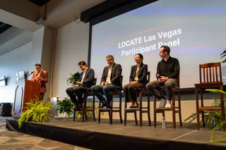 Locate Las Vegas Participant panel, moderated by, from left, Mitch Keenan, VP of Business Development, LVGEA, Alex Hancock, SVP, National Sales & Leasing, Howard Hughes Holdings Inc., Jay Torres, CEO, iDENTITY, Yoona Kim, CEO, Arine, and Matt Cohn, CEO, Thrill One Sports & Entertainment speak at the LVGEA Annual State of Economic Development held at the Thomas & Mack Center-Strip View Pavilion in Las Vegas, Nevada on Tuesday, April 9, 2024.