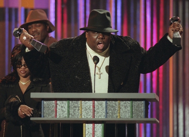 Notorious B.I.G., who won rap artist and rap single of the year, clutches his awards at the podium during the Billboard Music Awards in New York, on evening, Dec. 6, 1995. Albums from ABBA, Blondie and the Notorious B.I.G. are entering the National Recording Registry at the Library of Congress. They're among the 25 titles announced Tuesday, April 16, 2024, that have been selected for preservation as “defining sounds of the nation’s history and culture."

