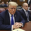 Republican presidential candidate and former President Donald Trump sits in the courtroom at his criminal trial at Manhattan state court in New York, Monday, April 22, 2024.