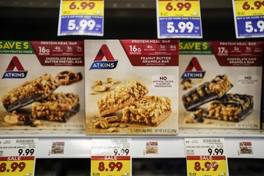 Atkins weight loss products are seen on sale at a Kroger supermarket, Friday, April 12, 2024, in Marietta, Ga.