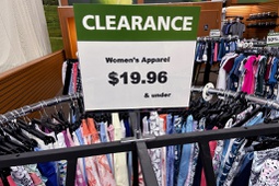A clearance sign is displayed at a retail clothing store in Downers Grove, Ill., Monday, April 1, 2024.
