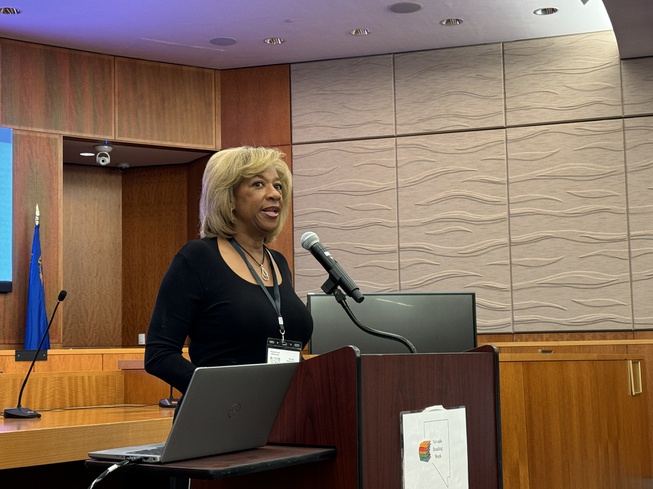 North Las Vegas mayor Pamela Goynes-Brown speaks during the Reading Week Conference keynote address on Saturday, April 27, 2024.