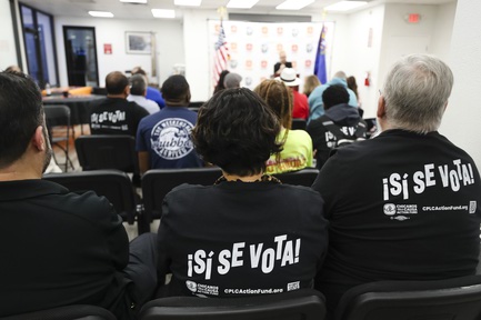 People attend the 2024 Latino Loud nonpartisan voter registration, engagement and education campaign at Chicanos Por La Causa Nevada Thursday, May 2, 2024.  The campaign supported by both Chicanos Por La Causa Nevada and Chicanos Por La Causa Sí Se Vota Action Fund.