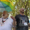 The Rev. David Meredith, left, and the Rev. Austin Adkinson sing during a gathering of those in the LGBTQ community and their allies outside the Charlotte Convention Center, in Charlotte, N.C., Thursday, May 2, 2024. They were celebrating after the General Conference of the United Methodist Church voted to remove the denomination's 52-year-old social teaching that deemed homosexuality "incompatible with Christian teaching." 


