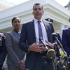 San Jose Mayor Sam Liccardo, second from right, talks to reporters outside the West Wing of the White House in Washington, July 12, 2021. Nearly two months after the election, a recount settled the outcome in a Northern California U.S. House primary race, breaking a mathematically improbable tie for second place but leaving questions about why the vote-counting took so long.


