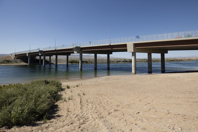 A new bridge that spans the Colorado River and connects to Laughlin, Nevada is shown from Bullhead City, Arizona Tuesday, April 30, 2024. The bridge is scheduled to open June 7 of this year.