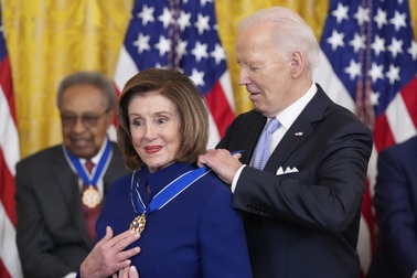 President Joe Biden awards the nation's highest civilian honor, the Presidential Medal of Freedom, to Rep. Nancy Pelosi, D-Calif., during a ceremony in the East Room of the White House, Friday, May 3, 2024, in Washington.


