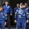 NASA's Boeing Crew Flight Test astronauts Suni Williams and Butch Wilmore exit the Neil A. Armstrong Operations and Checkout Building at the agency's Kennedy Space Center in Florida during a mission dress rehearsal on Friday, April 26, 2024. The first flight of Boeing’s Starliner capsule with a crew on board is scheduled for Monday, May 6, 2024. 