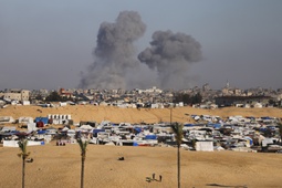 Smoke rises following an Israeli airstrike east of Rafah, Gaza Strip, Monday, May 6, 2024. 


