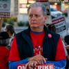 Ted Pappageorge, secretary treasurer of the Culinary Union, speaks to the press outside of Virgin Hotel during the beginning of a 48-hour strike at Virgin Hotel beginning Friday, May 10th at 5:00 am in Las Vegas, Nevada.